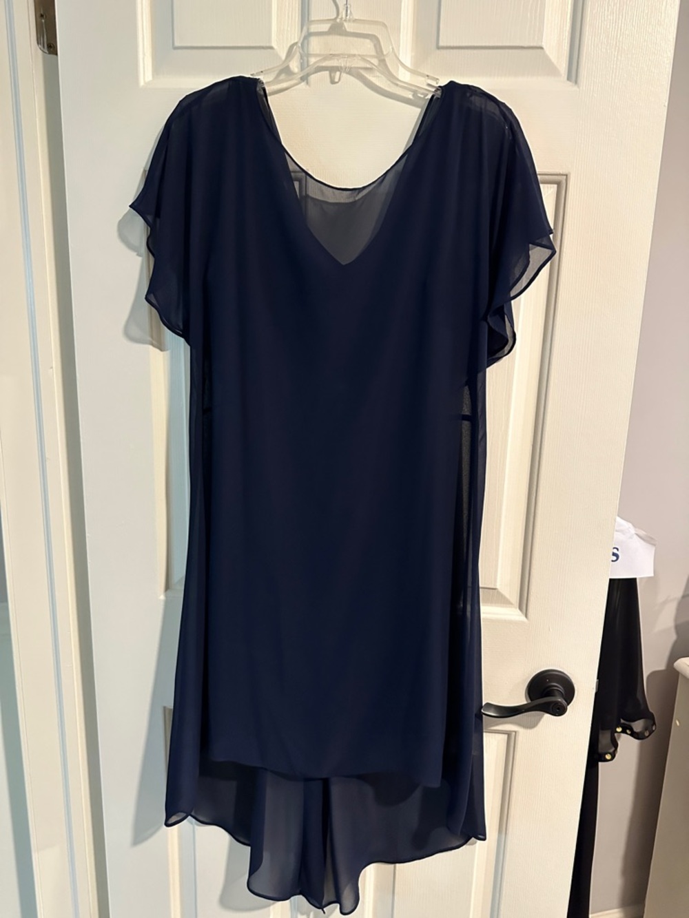 Adrianna Papell Navy Sheer Overlay Dress